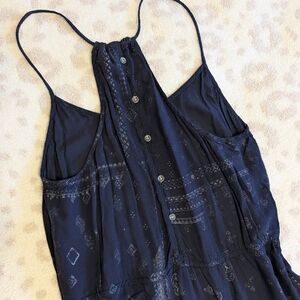 Navy Bandana Paisley Mini Dress Viscose Halter Buttons Racerback Paisley XS S